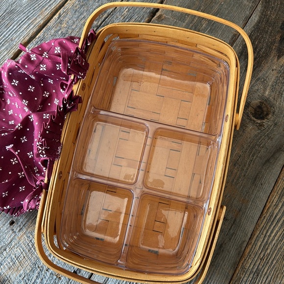 Longaberger Woven Handled Basket with Burgundy Fabric and Insert Liner - Picture 6 of 11